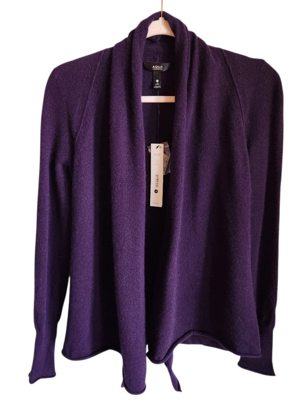 Aqua Cashmere Sweater XS Purple Women's Open Cardigan Dark Plum NEW